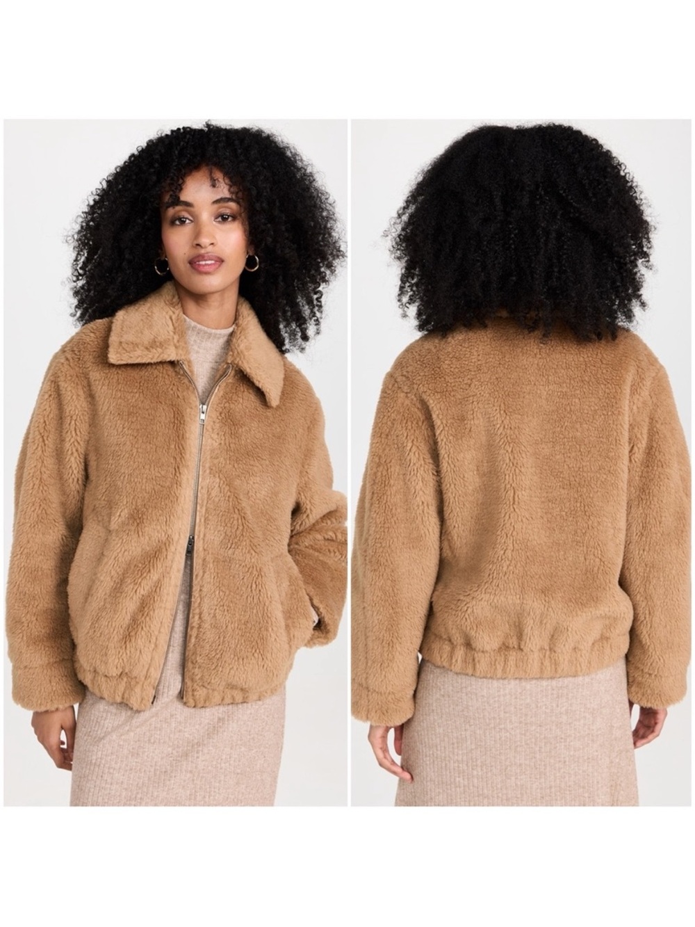Vince Faux Shearling Bomber Jacket in Sandshell XS Women’s